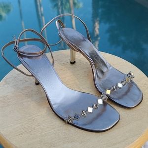 Vtg YSL Laurent Mirror Chain Sandal Heels 6.5